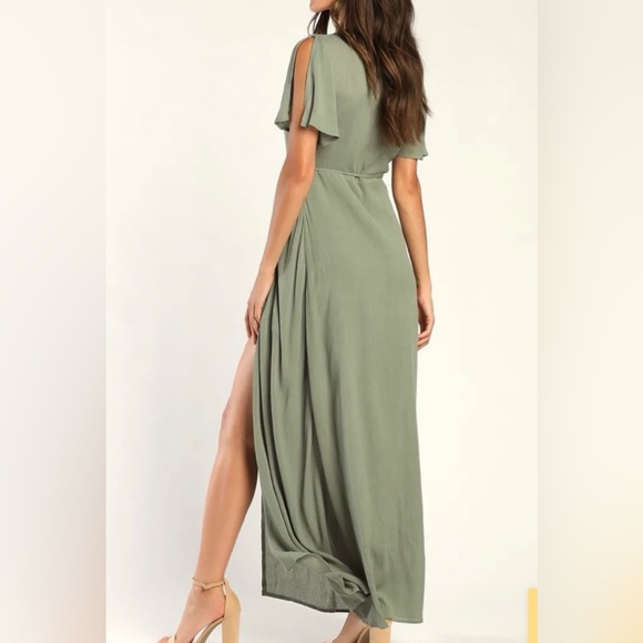 Lulus Wrap Much Obliged Maxi Dress Olive Green Size Small - Picture 3 of 6